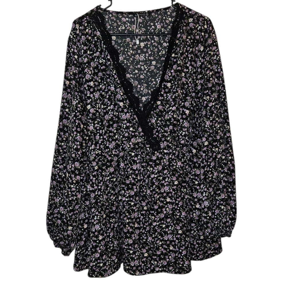 $5 If Bundled! BloomChic Black, Purple and White Floral Blouse